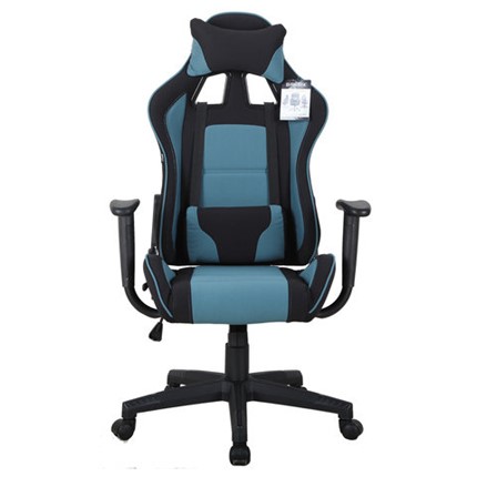Кресло офисное Brabix GT Racer GM-100 (две подушки, ткань, черное/голубое) в Магадане - изображение