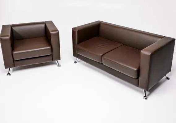 Комплект мебели Альбиони коричневый кожзам  диван 2Д + кресло в Магадане - изображение