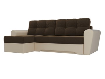 Угловой диван для гостиной Амстердам, Коричневый/Бежевый (микровельвет/экокожа) в Магадане