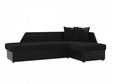 Угловой диван с оттоманкой Андора, Черный/Черный (велюр/экокожа) в Магадане - предосмотр