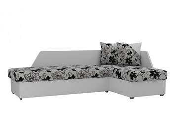 Угловой диван с оттоманкой Андора, Цветы/Белый (рогожка/экокожа) в Магадане - предосмотр