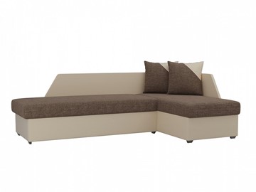 Угловой диван с оттоманкой Андора, Коричневый/Бежевый (рогожка/экокожа) в Магадане
