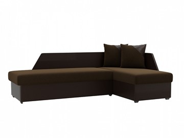 Угловой диван с оттоманкой Андора, Коричневый/Коричневый (микровельвет/экокожа) в Магадане