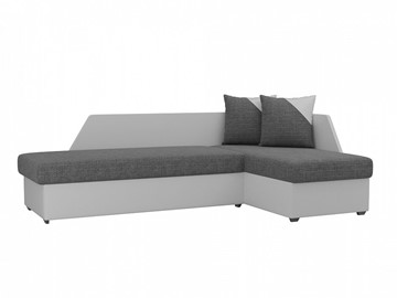 Угловой диван с оттоманкой Андора, Серый/Белый (рогожка/экокожа) в Магадане
