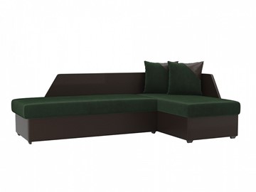 Угловой диван с оттоманкой Андора, Зеленый/Коричневый (велюр/экокожа) в Магадане - предосмотр