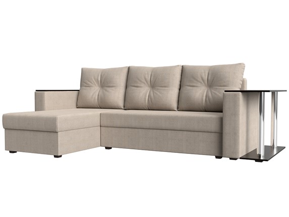 Угловой диван с оттоманкой Атланта Лайт, Бежевый (рогожка) в Магадане - изображение