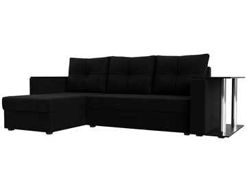 Угловой диван с оттоманкой Атланта Лайт, Черный (микровельвет) в Магадане - предосмотр