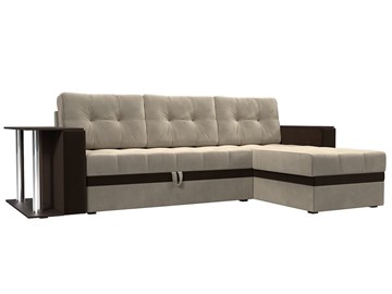 Угловой диван для гостиной Атланта М, Бежевый/Коричневый (микровельвет) в Магадане