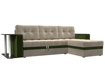 Угловой раскладной диван Атланта М, Бежевый/Зеленый (микровельвет) в Магадане