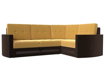 Угловой раскладной диван Белла, Желтый/Коричневый (Микровельвет) в Магадане