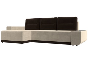 Угловой диван с оттоманкой Чикаго, Бежевый/Коричневый (микровельвет) в Магадане