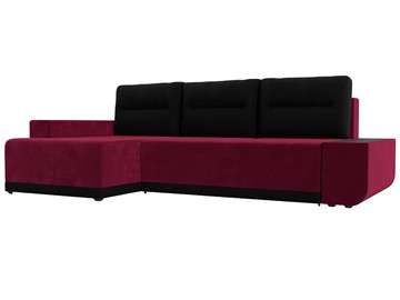 Угловой раскладной диван Чикаго, Бордовый/Черный (микровельвет) в Магадане
