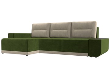 Угловой раскладной диван Чикаго, Зеленый/Бежевый (микровельвет) в Магадане - предосмотр