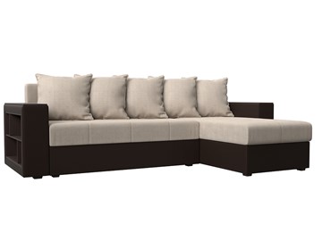 Угловой диван с оттоманкой Дубай Лайт, Бежевый/Коричневый (рогожка/экокожа) в Магадане