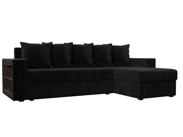 Угловой диван с оттоманкой Дубай Лайт, Черный (велюр) в Магадане - предосмотр