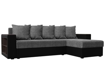 Угловой диван с оттоманкой Дубай Лайт, Серый/Черный (рогожка/экокожа) в Магадане