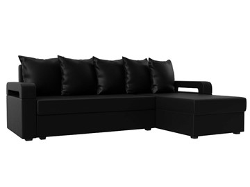 Угловой диван с оттоманкой Гермес Лайт, Черный (экокожа) в Магадане