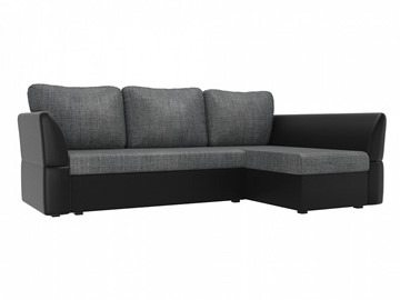 Угловой диван с оттоманкой Гесен, Серый/Черный (рогожка/экокожа) в Магадане