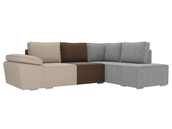 Угловой диван для гостиной Хавьер, Бежевый/Коричневый/Серый (рогожка) в Магадане - изображение