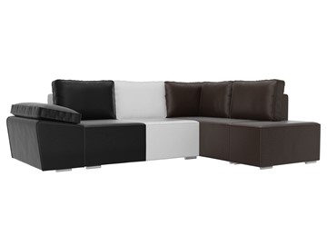 Угловой диван для гостиной Хавьер, Черный/Белый/Коричневый (экокожа) в Магадане