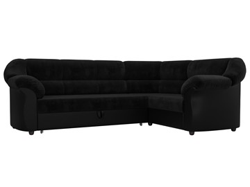Угловой диван для гостиной Карнелла, Черный (велюр/экокожа) в Магадане