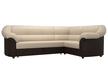 Угловой диван для гостиной Карнелла, Коричневый/Бежевый (экокожа) в Магадане