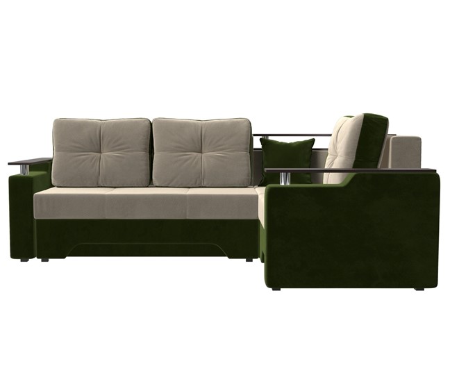 Угловой диван Комфорт, Бежевый/Зеленый (микровельвет) в Магадане - изображение 1