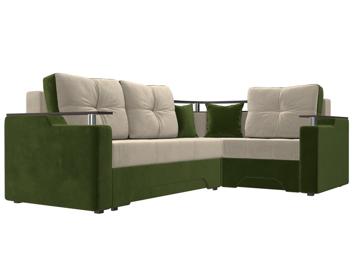 Угловой диван Комфорт, Бежевый/Зеленый (микровельвет) в Магадане - изображение 2