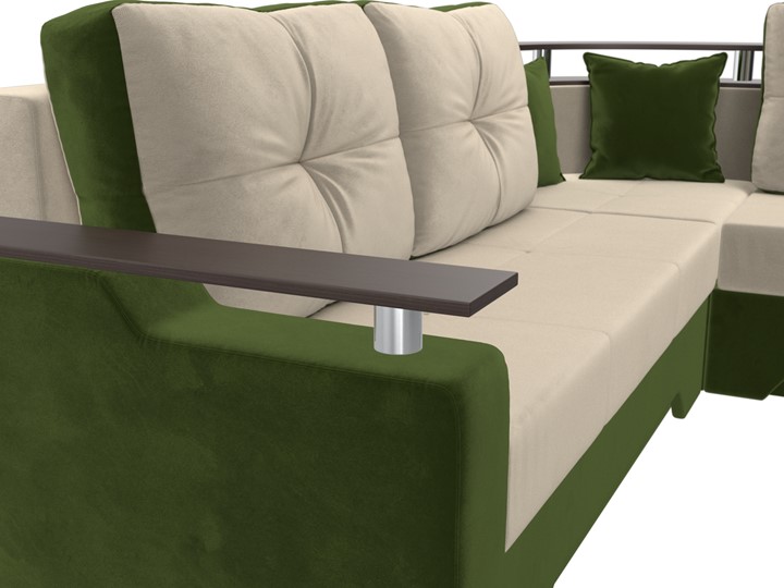 Угловой диван Комфорт, Бежевый/Зеленый (микровельвет) в Магадане - изображение 8