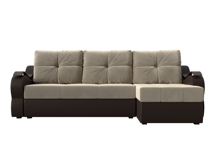 Угловой диван Меркурий, Бежевый/коричневый (вельвет/экокожа) в Магадане - изображение 1