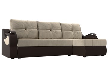 Угловой диван Меркурий, Бежевый/коричневый (вельвет/экокожа) в Магадане - предосмотр