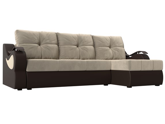 Угловой диван Меркурий, Бежевый/коричневый (вельвет/экокожа) в Магадане - изображение
