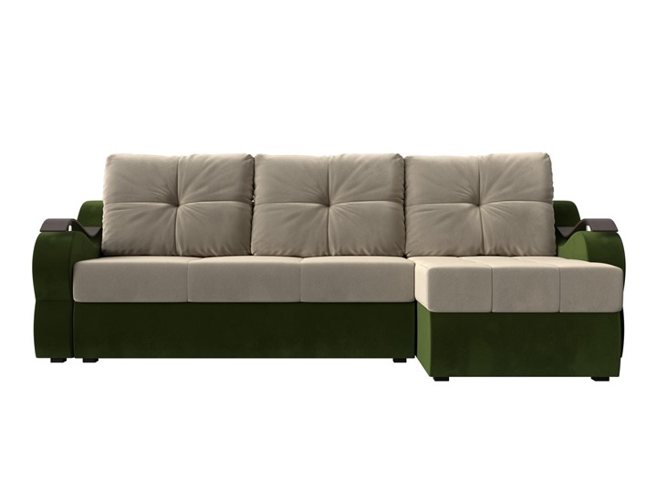 Угловой диван Меркурий, Бежевый/зеленый (вельвет) в Магадане - изображение 1