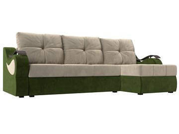 Угловой диван Меркурий, Бежевый/зеленый (вельвет) в Магадане