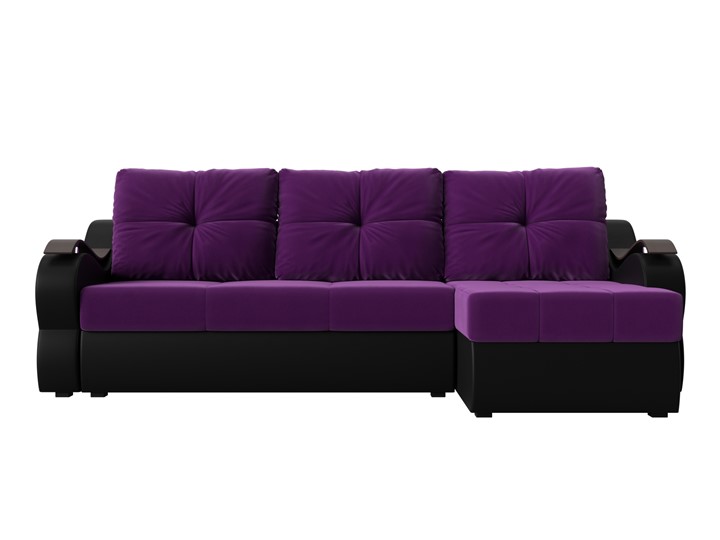 Диван угловой Меркурий, Фиолетовый/черный (вельвет/экокожа) в Магадане - изображение 1