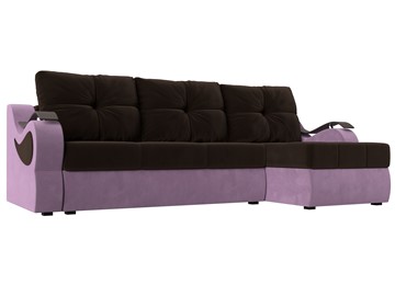 Угловой диван с оттоманкой Меркурий, Коричневый/Сиреневый (микровельвет) в Магадане