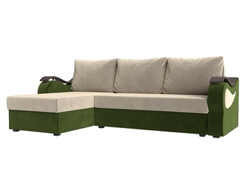 Угловой диван с оттоманкой Меркурий Лайт, Бежевый/Зеленый (микровельвет) в Магадане - предосмотр