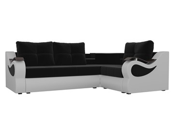 Угловой диван для гостиной Митчелл, Черный/Белый (микровельвет/экокожа) в Магадане