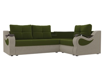Угловой диван для гостиной Митчелл, Зеленый/Бежевый (микровельвет) в Магадане
