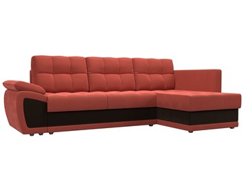 Угловой диван для гостиной Нэстор прайм, Коралловый/Коричневый (микровельвет) в Магадане - предосмотр