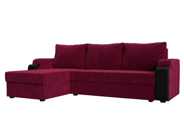 Угловой диван с оттоманкой Николь лайт, Бордовый/Черный (микровельвет/экокожа) в Магадане - предосмотр