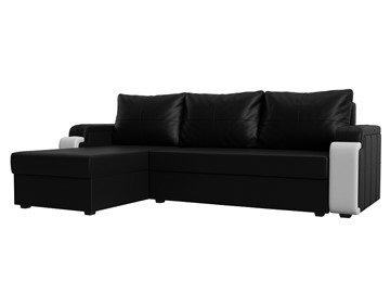 Угловой диван с оттоманкой Николь лайт, Черный/Белый (экокожа) в Магадане - предосмотр