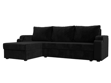 Угловой диван с оттоманкой Николь лайт, Черный/Черный (велюр/экокожа) в Магадане