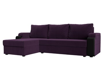Угловой диван с оттоманкой Николь лайт, Фиолетовый/Черный (велюр/экокожа) в Магадане - предосмотр