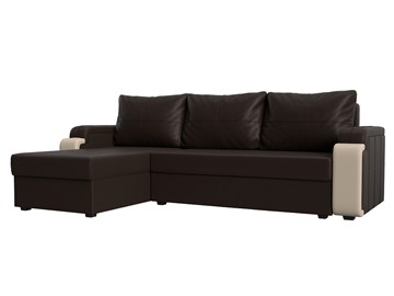 Угловой диван с оттоманкой Николь лайт, Коричневый/Бежевый (экокожа) в Магадане