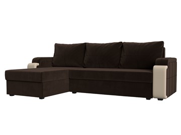 Угловой диван с оттоманкой Николь лайт, Коричневый/Бежевый (микровельвет/экокожа) в Магадане