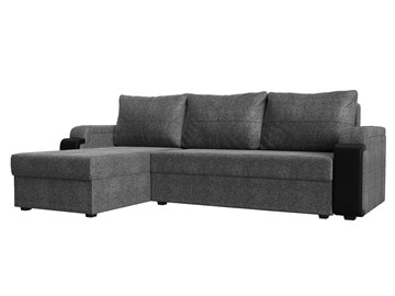Угловой диван с оттоманкой Николь лайт, Серый/Черный (рогожка/экокожа) в Магадане