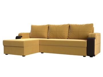 Угловой диван с оттоманкой Николь лайт, Желтый/Коричневый (микровельвет/экокожа) в Магадане