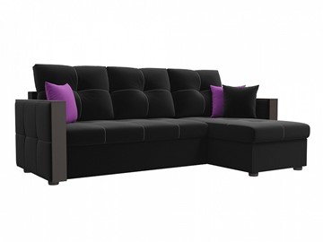 Угловой раскладной диван Валенсия, Черный (микровельвет) в Магадане - предосмотр