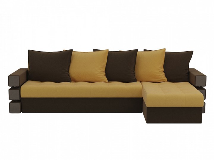 Угловой раскладной диван Венеция, Желтый/Коричневый (микровельвет) в Магадане - изображение 1